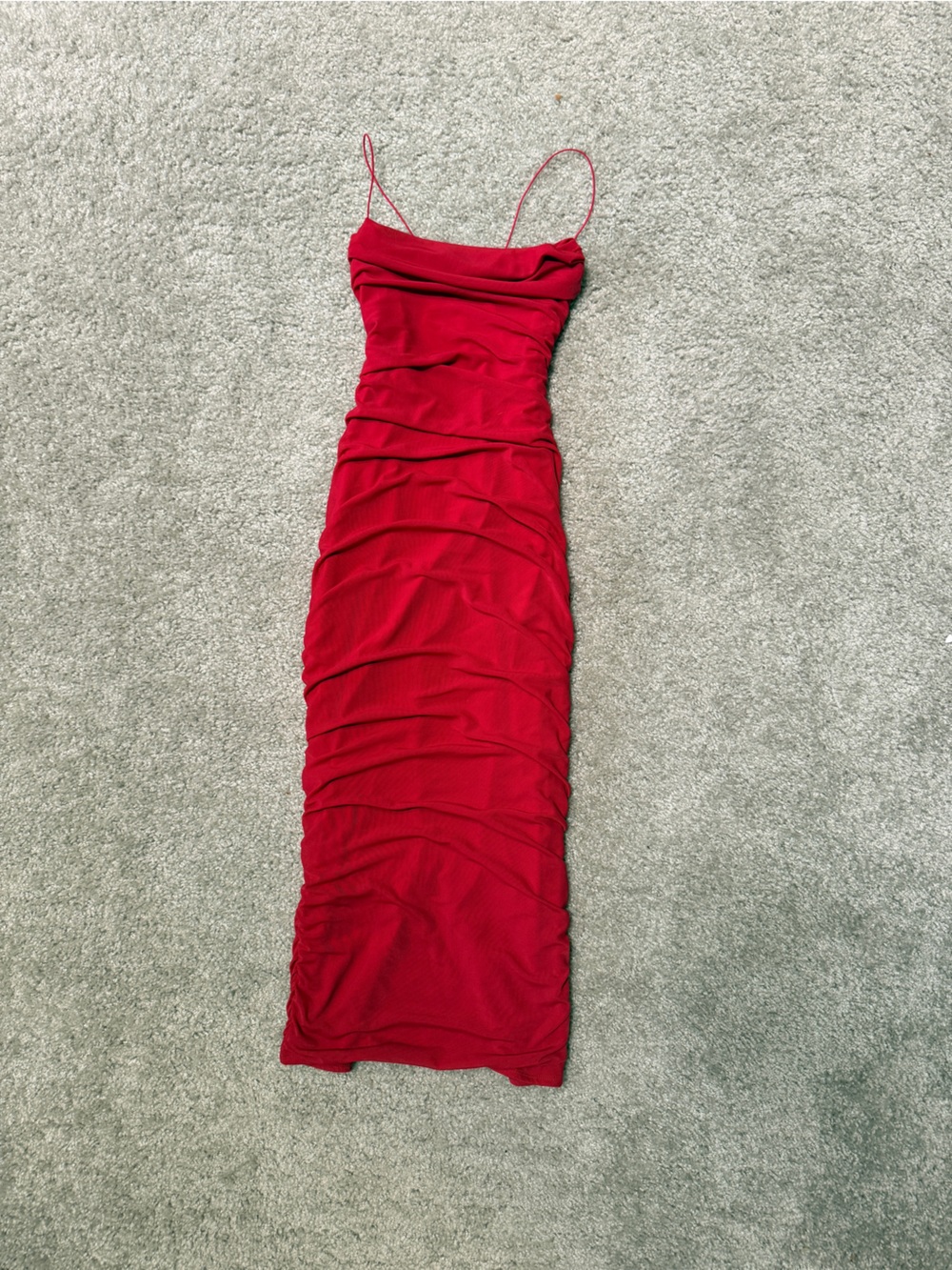 Molly Bracken Red Ruched Spaghetti-Strap Maxi Dress